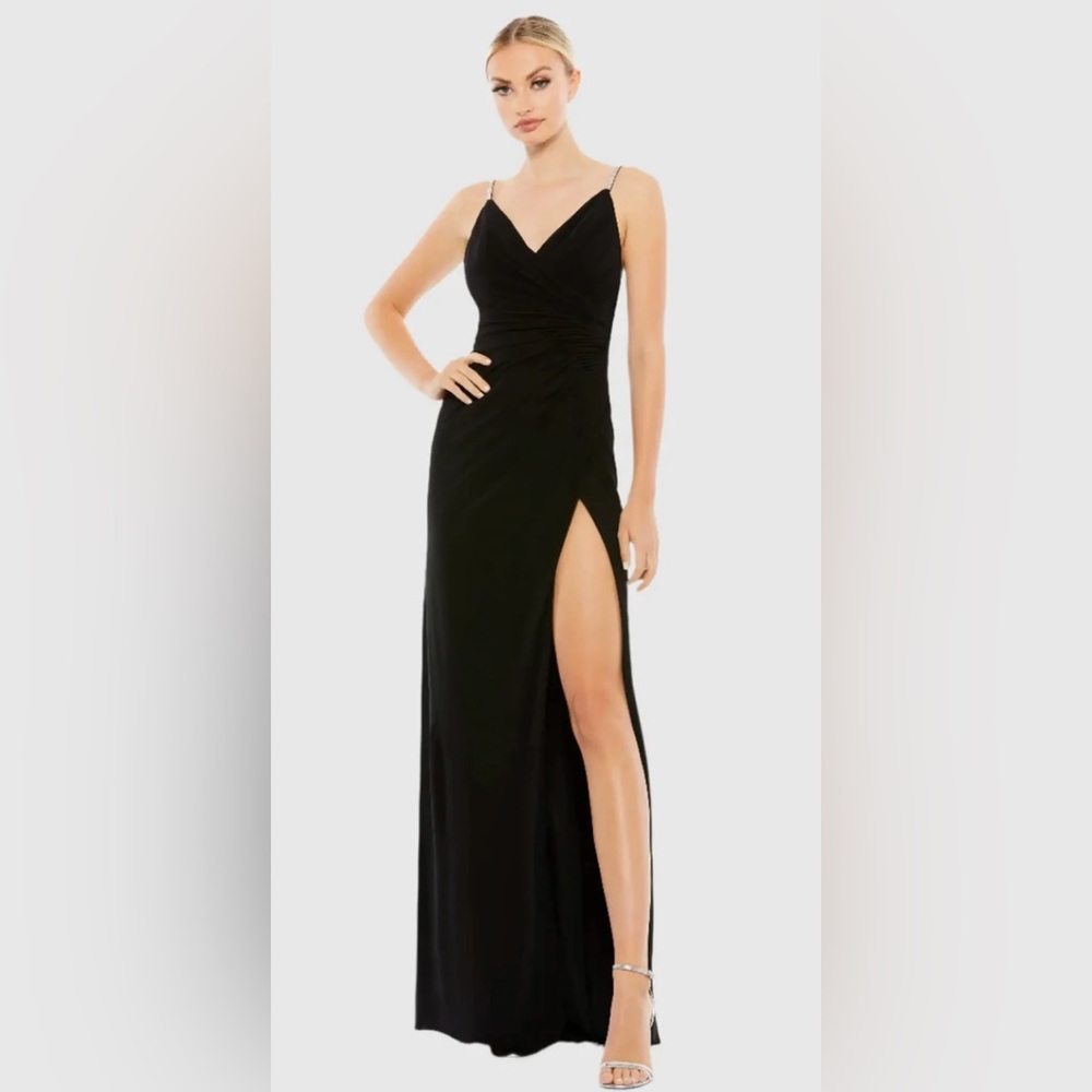NWT IEENA FOR MAC DUGGAL SZ 2 BLACK Faux Wrap With Open Wrap Dress ##26695
